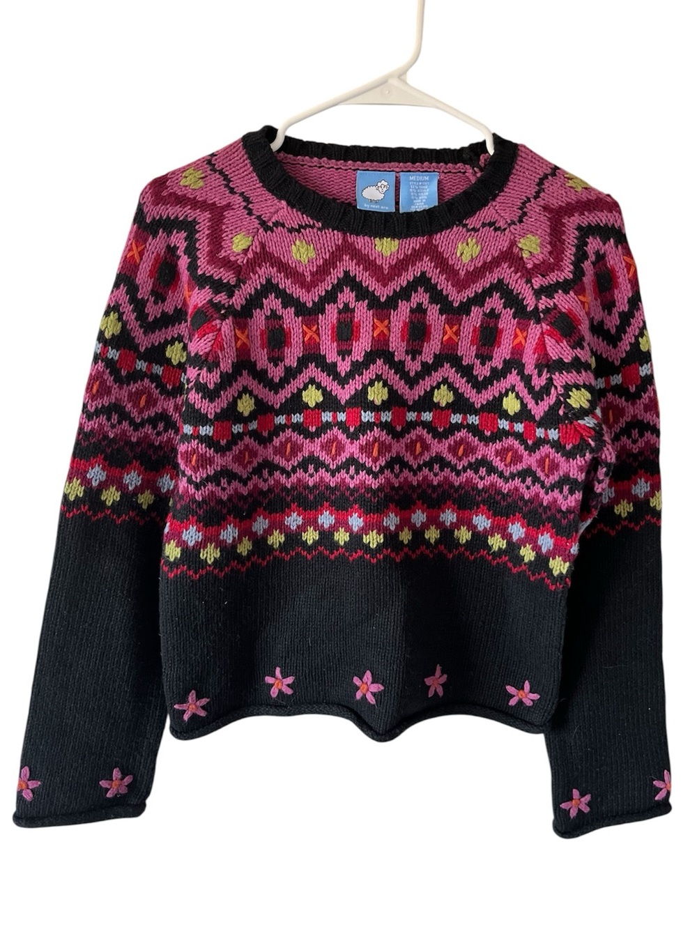 Next Era Black Sweater with Pink Fair Isle Pattern